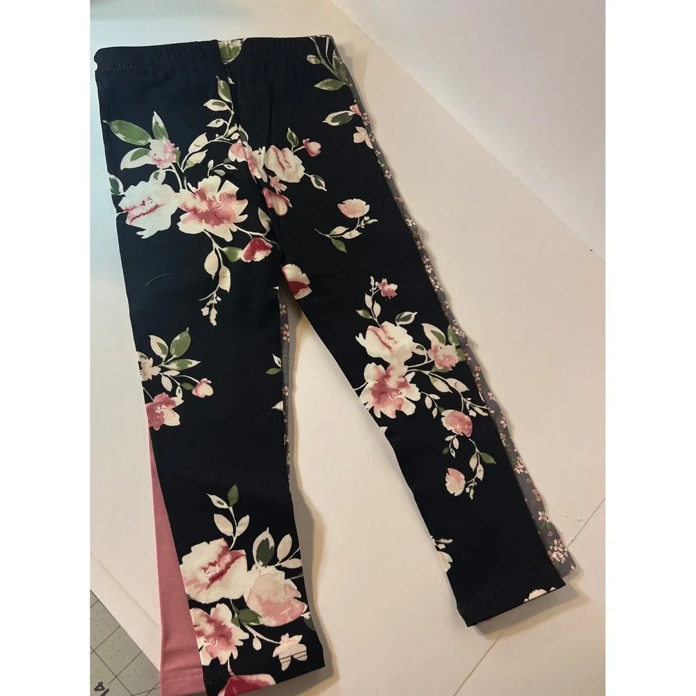 The Childrens Place 3 pack‎ Stretch Pants Girls 5/6 NIP Pink Gray Floral Black